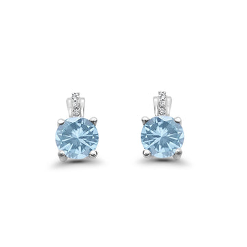 Stud Earrings Wedding Round Simulated Aquamarine CZ 925 Sterling Silver (9mm)
